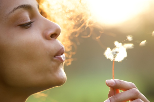 woman blooms a dandelion flower